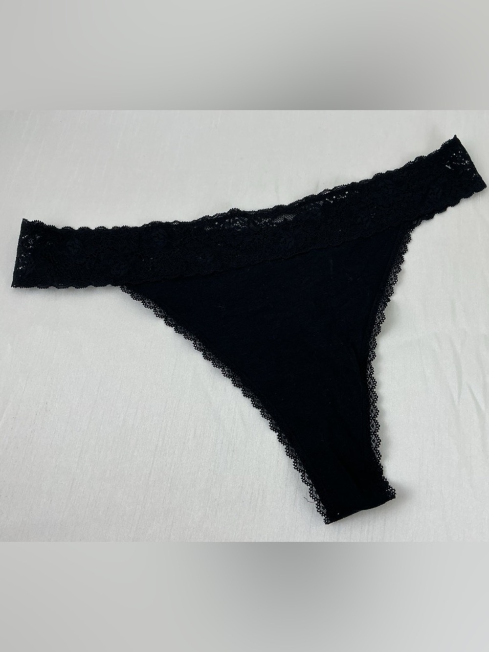 Women’s Black Lace Trim Cotton Thong Panty Underwear Plus 1X 2X New